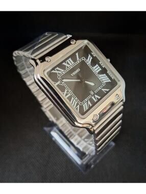 Men's Luxury Square Dial Stainless Satin Black Watch